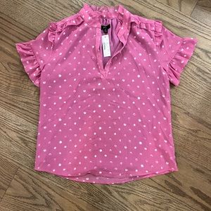 J.Crew ruffle short sleeve pink top